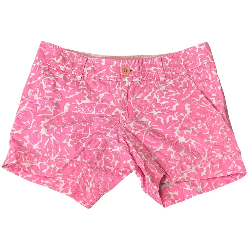 Lilly Pulitzer Callahan Pink‎ White Coral Floral Print Size 0 Chino Shorts